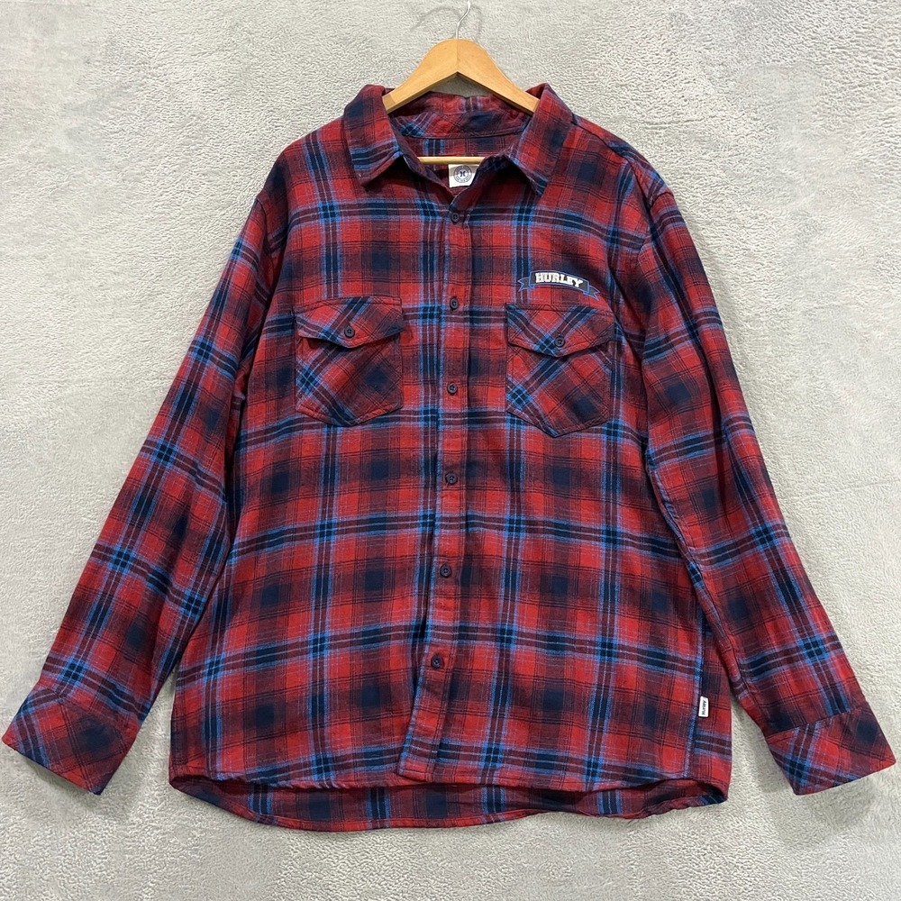 Hurley Head Of Class Oxford LS Button Up Shirt Mens XL Multicolor Cotton Flannel
